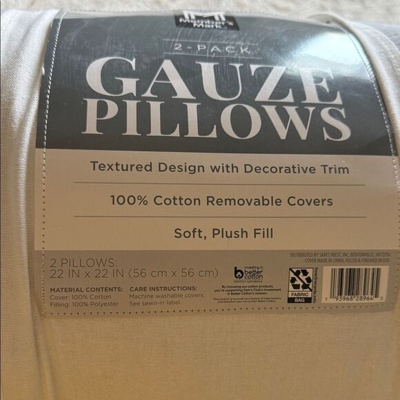 Member's Mark Soft Gray Gauze Pillows - 2 Pack - Picture 2 of 2